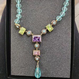 HEIDI DAUS BEAD AND CUSHION CRYSTAL PENDANT NECKLACE WITH DROP AQUAMARINE